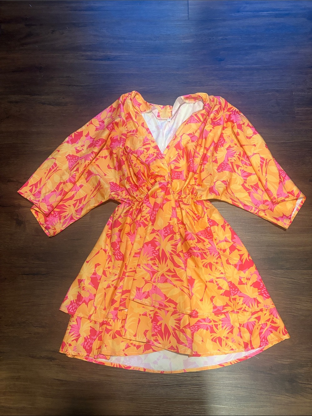 Vibrant Orange & Pink Floral Mini Dress/ cover up